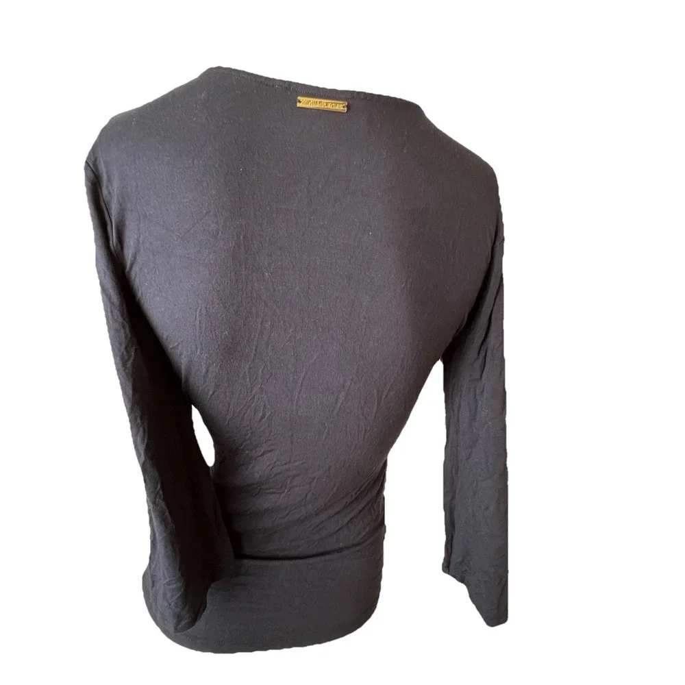 Michael Kors Navy Viscose Spandex 3/4 Sleeve Side Zip V Neck T Shirt Women's  XS